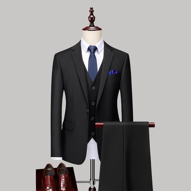 Men's Suit Set Solid Color Formal Slim Fit Wedding Groom Tuxedo British Three-Piece Suit Jacket Best Man Suit