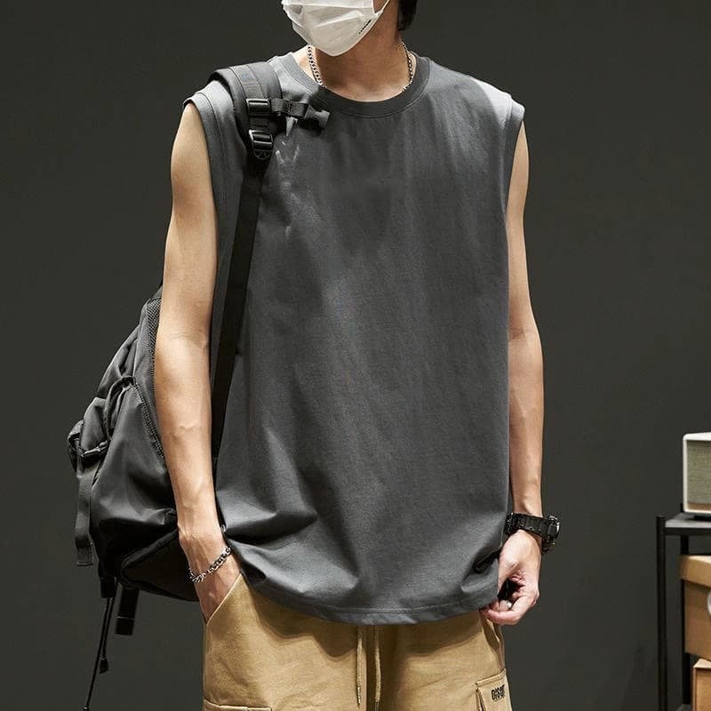 2024 Summer New Men's Loose Trendy Sleeveless T-Shirt Quick-Dry Training Vest Tank Top Round Neck