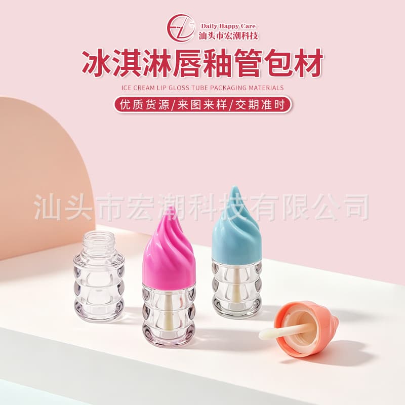 Customized new ice cream lip glaze tube empty tube transparent gourd bottle lip gloss tube cosmetics makeup packaging bottle