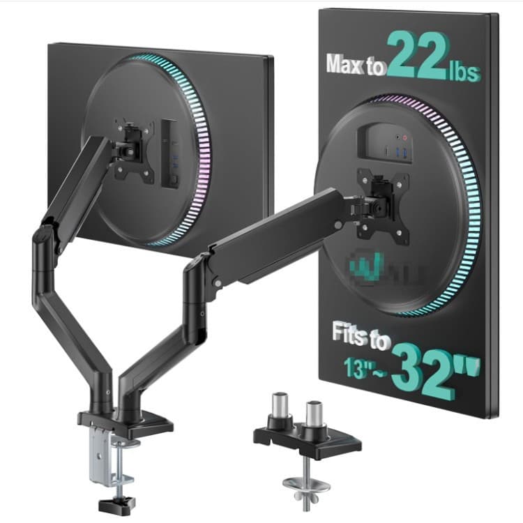 Double-Arm Air-Spring Monitor Stand Aluminum Alloy Curved Screen Computer Display Holder Adjustable Arm Rotatable Base