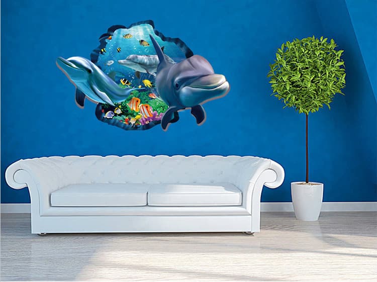 Factory Wholesale 3D Dolphin Wall Sticker for Living Room Bedroom Aquarium Removable Decorative Wall Art XH9215
