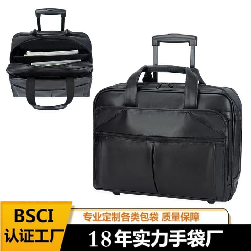 Shiling Manufacturer Customized Waterproof Leather Business Trolley Bag Office Document Storage Bag Computer Notebook Trolley Bag