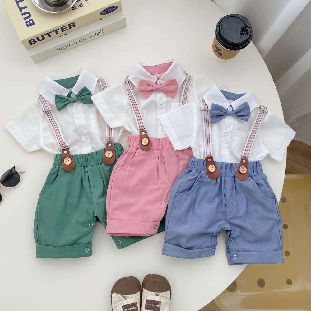 Baby Romper Set Summer Boys Girls Overalls Two-Piece Baby British Gentleman Style Outfit