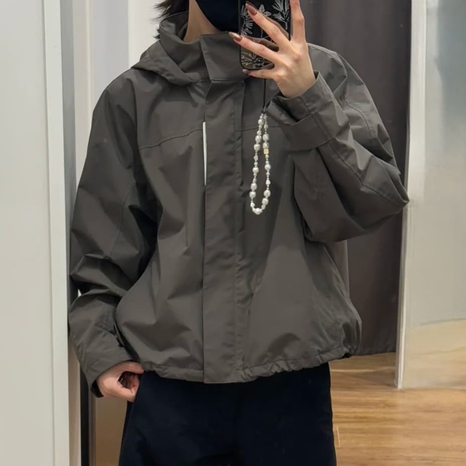 Women's Windproof Stand Collar Jacket with Hood, Simple and Versatile Short Coat, 2025 Spring Style 474894