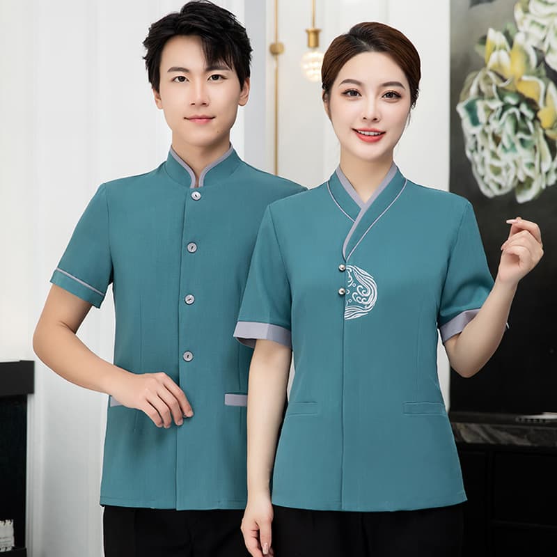 Hibiscus Cleaner Uniform Short Sleeve Summer Semi-Breathable Workwear for Hotel Room Attendants, Cleaning Staff, Property Management