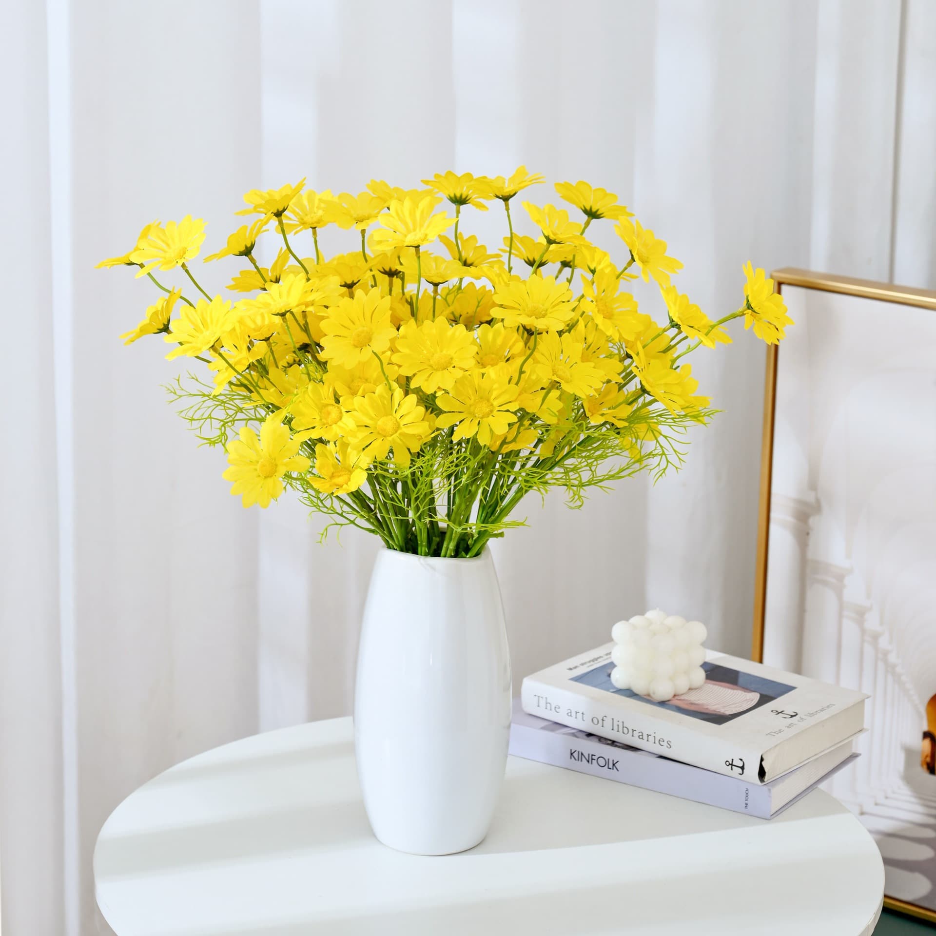 Artificial 5-Head Daisy Fake Flowers Chamomile Wedding Decoration Gardening Home Ornament Floral Arrangement Stock Wholesale