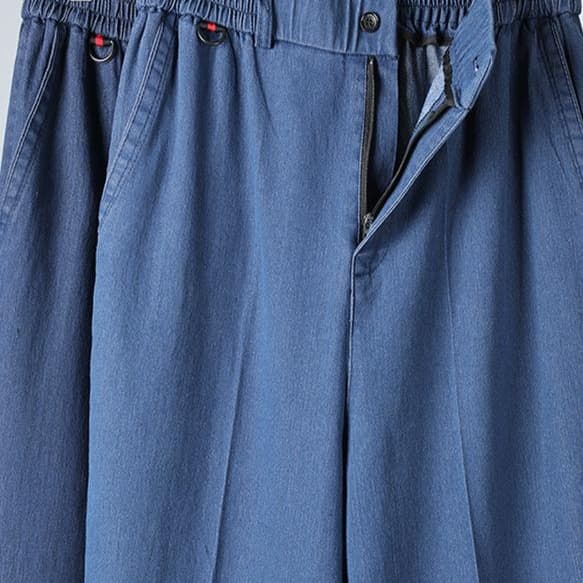 Spring and Autumn Style Middle-aged and Elderly Elastic Jeans, Summer Thin Loose Straight-leg Pants, Men's Belted Elastic Deep Crotch