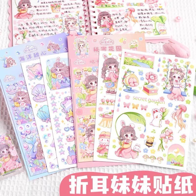 Special Clearance Sale: Fold-Ear Sister Journal Sticker Set - Five Colors Full Set, Cute Girl DIY Stickers with Shiny Film for Teen Girls