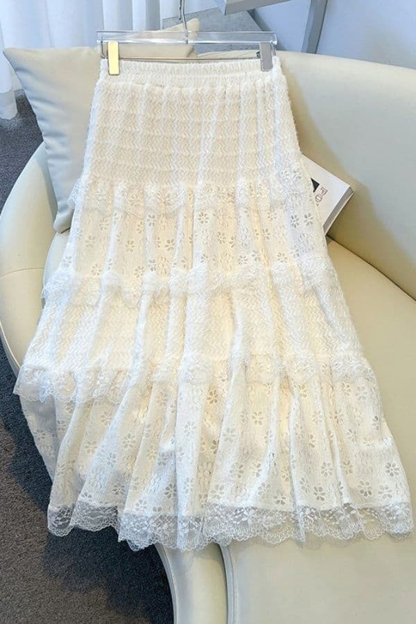 French retro lace crochet cake skirt skirt for women autumn and winter new style small skirt with large hem and trendy skirt