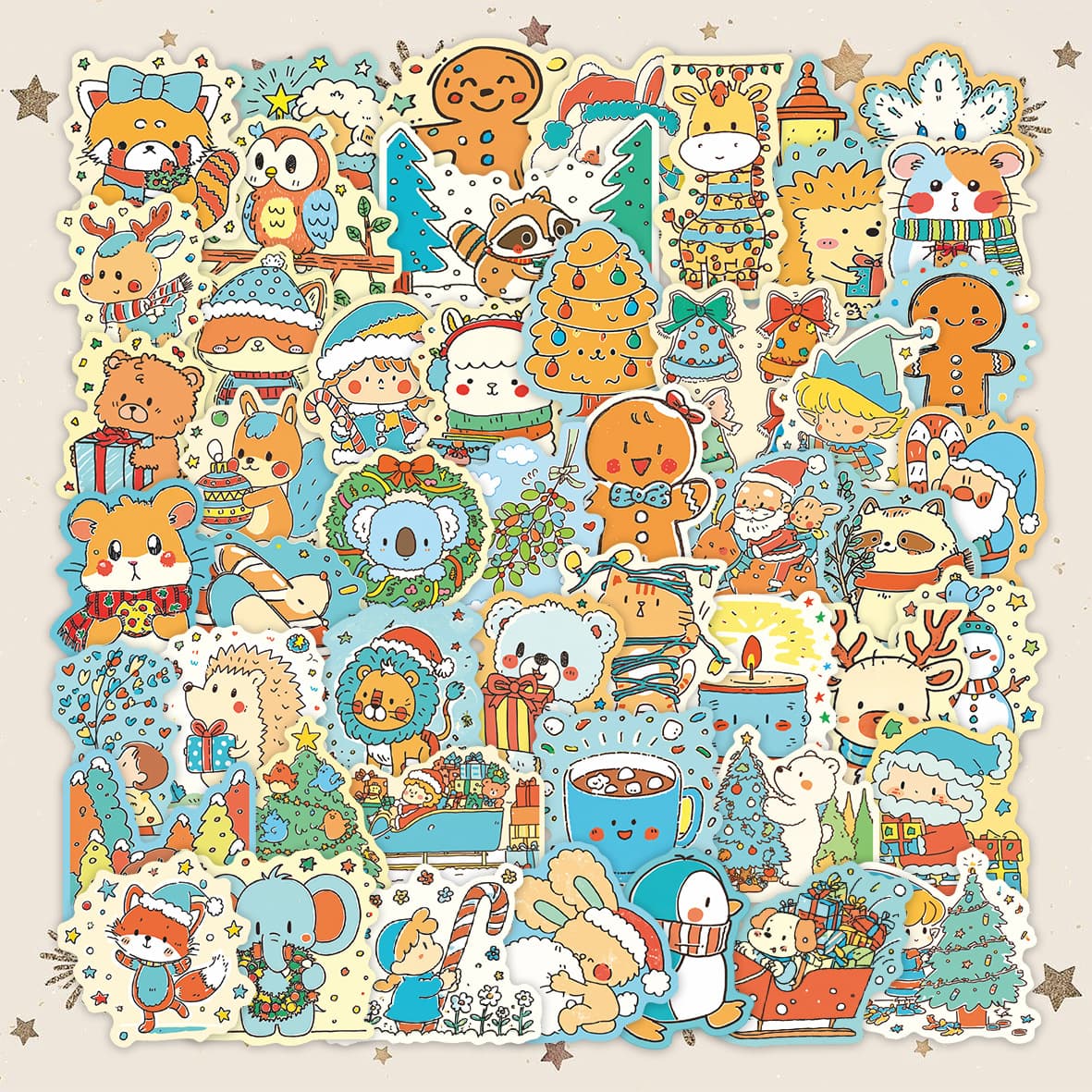 50 pieces of pvc cute cartoon Christmas decoration stickers diy notebook luggage stickers popular set wholesale