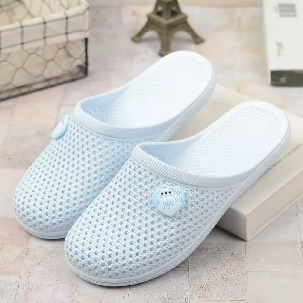 Women's Flat Bottom Slip-On Sandals Soft Anti-Slip Indoor Outdoor Wear Casual Slippers Breathable PVC Material round Toe