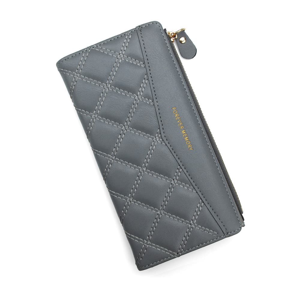 Cross-border New Wallet Premium Stone Texture Women's Long Two-fold Wallet with Side Zipper