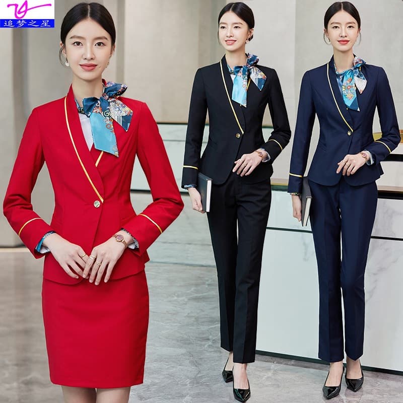Flight attendant uniform women's professional long-sleeved suit 2023 Autumn/Winter, elegant style, hotel beautician, front desk uniform