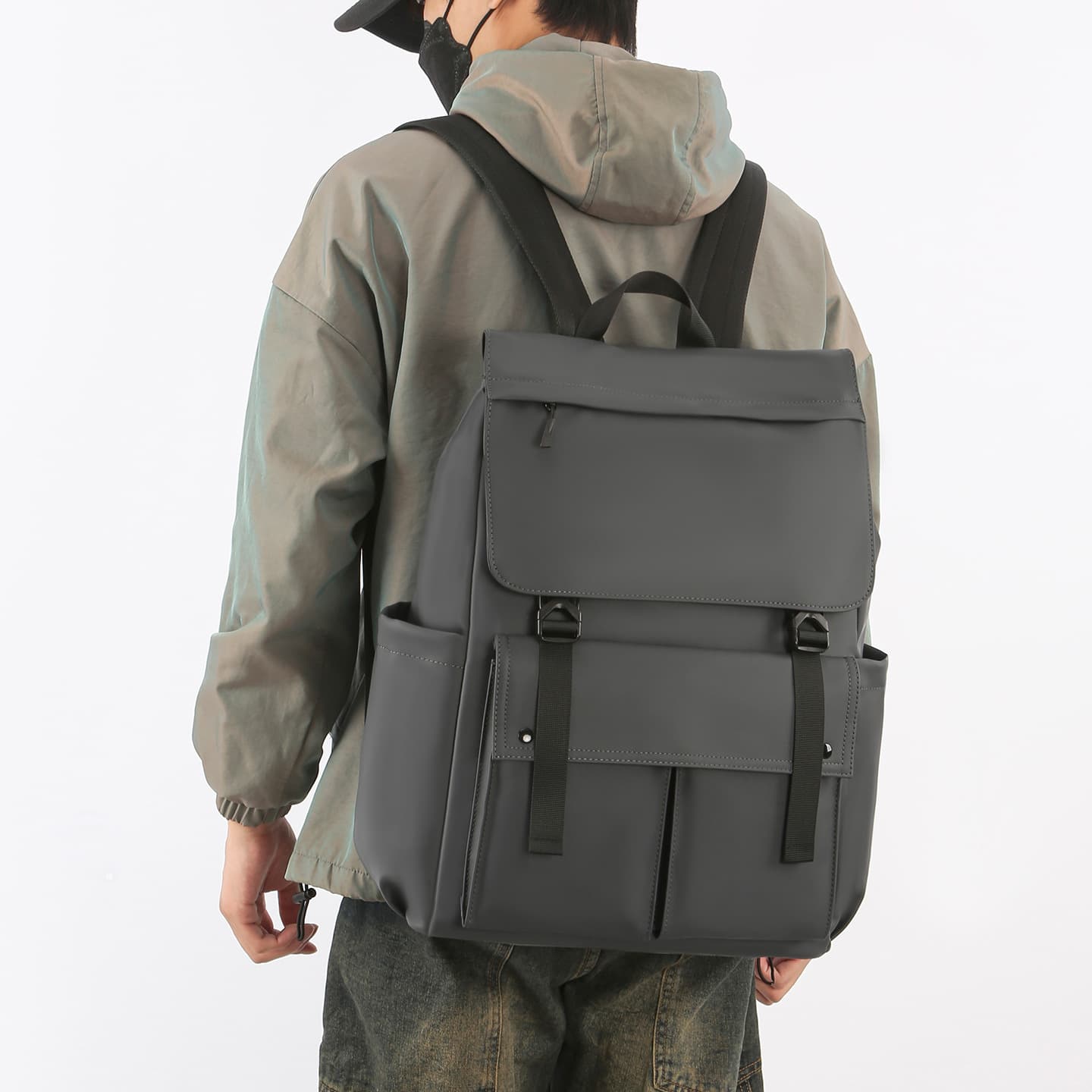 Trendy brand tool backpack men's leather college student travel computer backpack large capacity commuting versatile high school bag