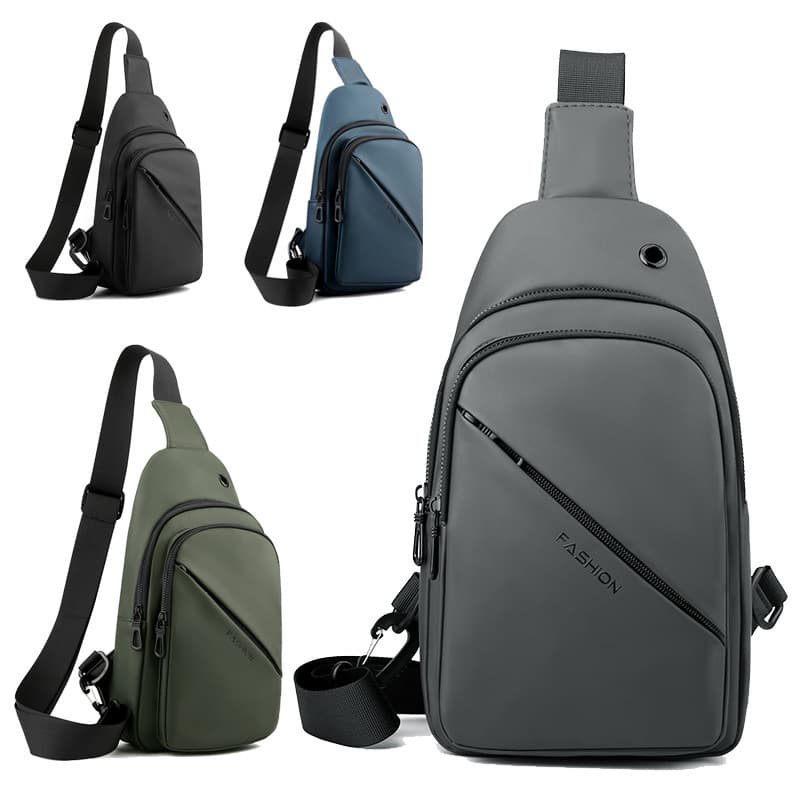 Leather film chest bag for men, single shoulder small backpack, water-repellent backpack, commuting cross-body chest bag, travel small backpack