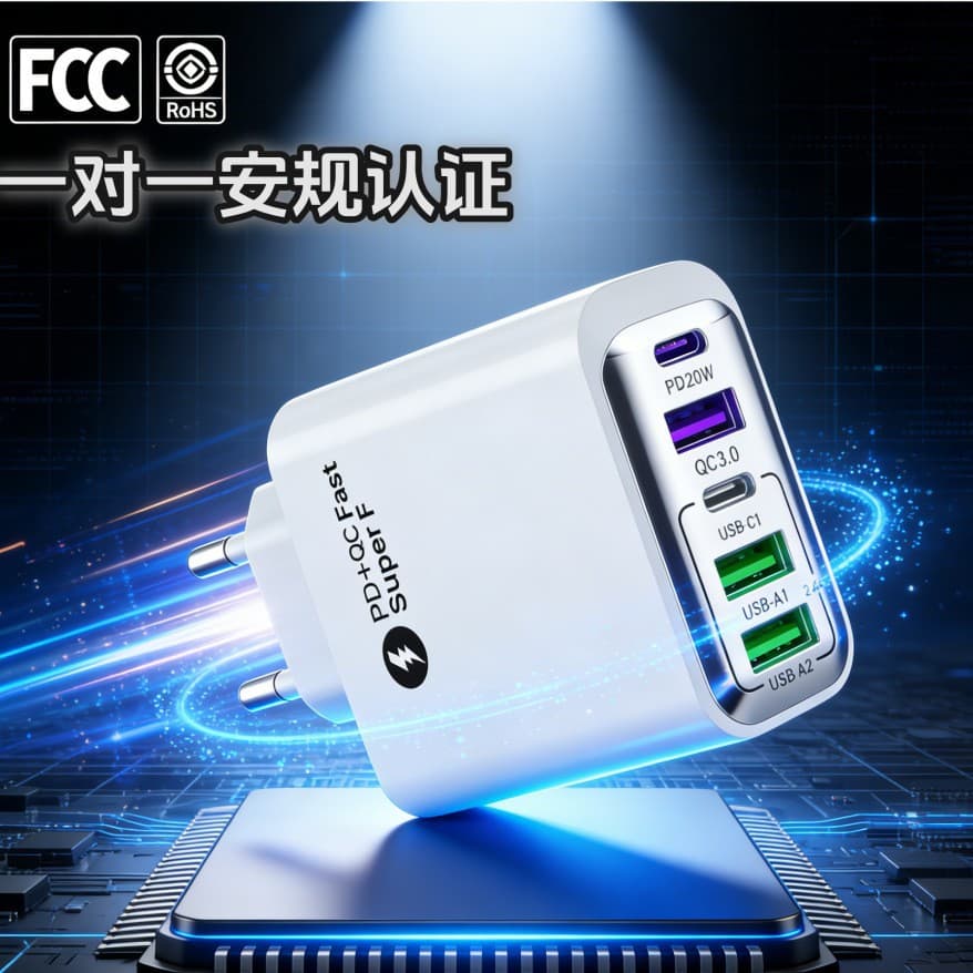 Certified Universal Fast Charger 3 USB + 2 C PD 38W All-Protocol Travel Phone Charger Quick Charge