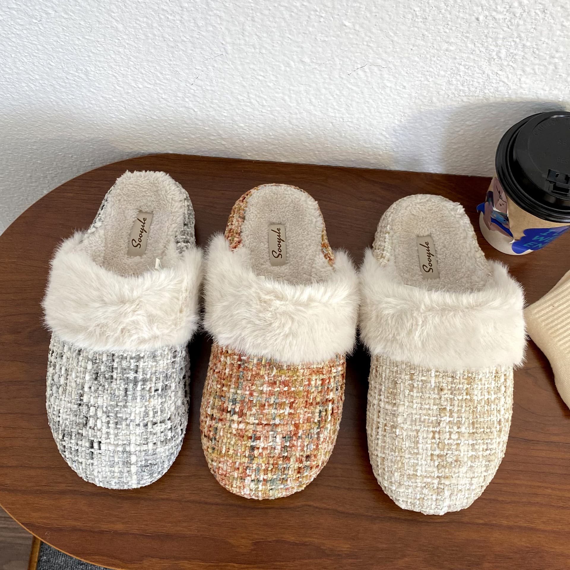 Autumn/Winter New Fashionable Fabric Chanel-Style Pattern Indoor and Outdoor Warm Cotton Slippers for Women 209920
