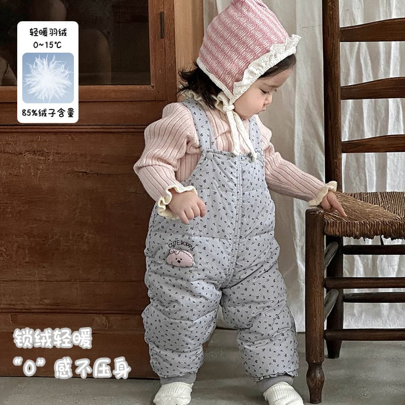 Girls' Down Overalls, 2025 Autumn/Winter Cute Girl Cartoon Down Pants, Infant Warm Romper, Class A