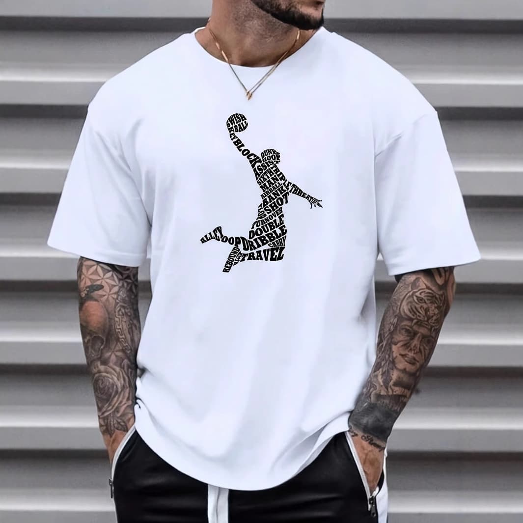 Cross-border Street Basketball Letter Print T-Shirt for Men and Women, Fashionable American-Style Short-Sleeve Cotton T-Shirt, Trendy Brand