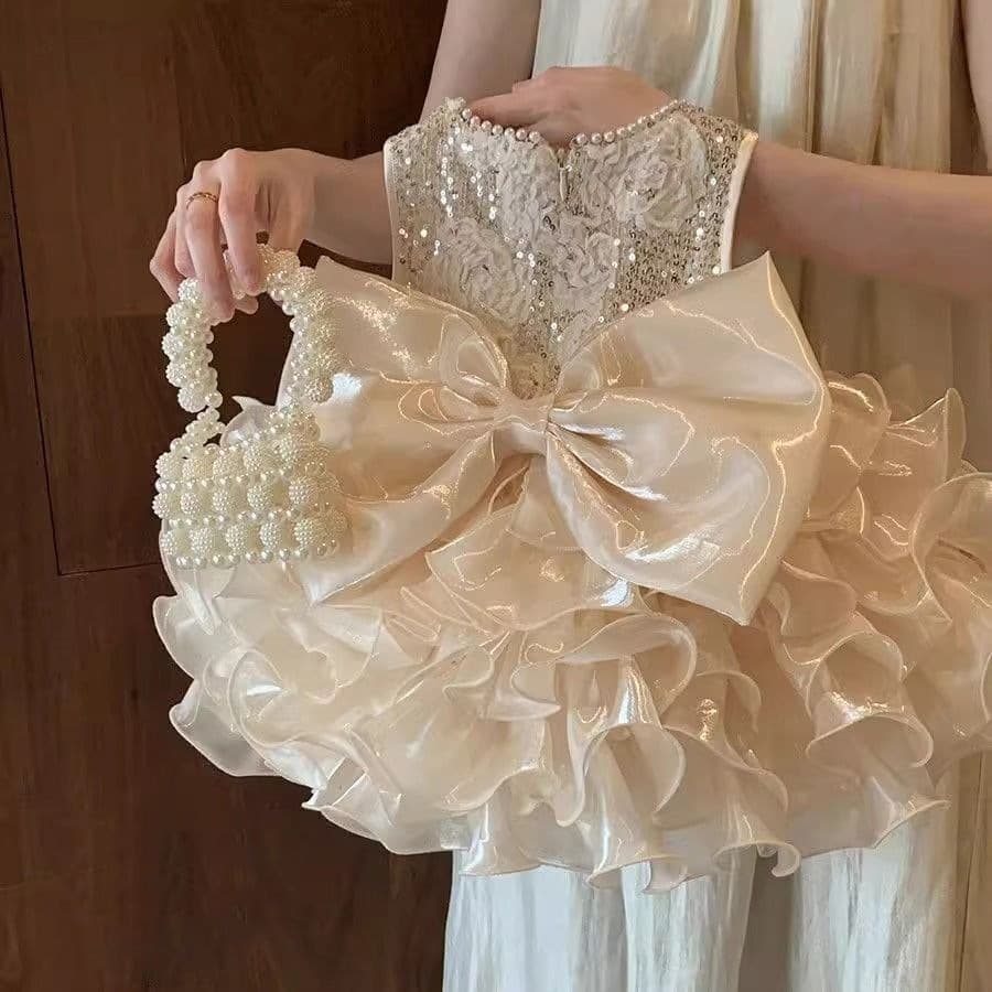 Birthday Princess Dress Baby Girl Summer New Sleeveless Vest Dress Super Sparkly Children's Birthday Party Gown