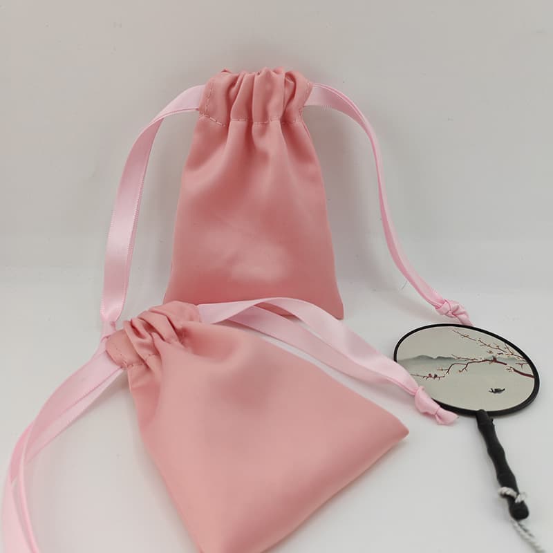 New Pink Acetate Fabric Smooth Satin Drawstring Bag High-end Jewelry Eyewear Exquisite Packaging Pouch Factory Customization