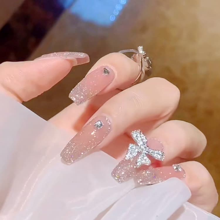 French Fairy Long Wearable Nail Tips Cross-border Rhinestone False Nail Stickers Finished Butterfly Nail Art Tips