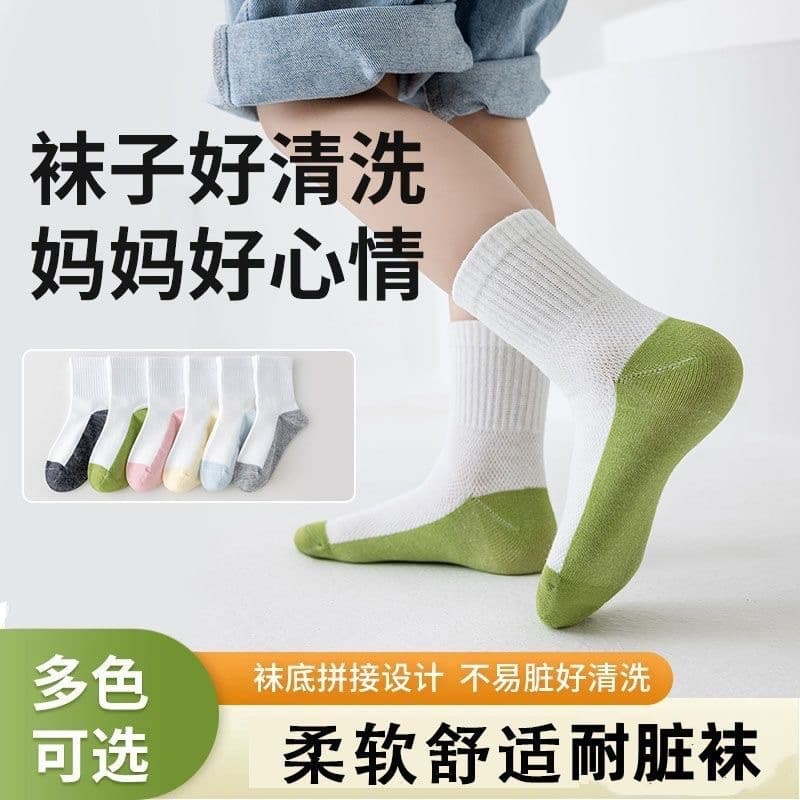 Back-to-School Spring and Autumn Children's Socks Odor-Resistant Sweat-Absorbent Sports Socks Boys and Girls Dirt-Resistant Mid-Calf Socks Douyin Hot-Selling Wholesale