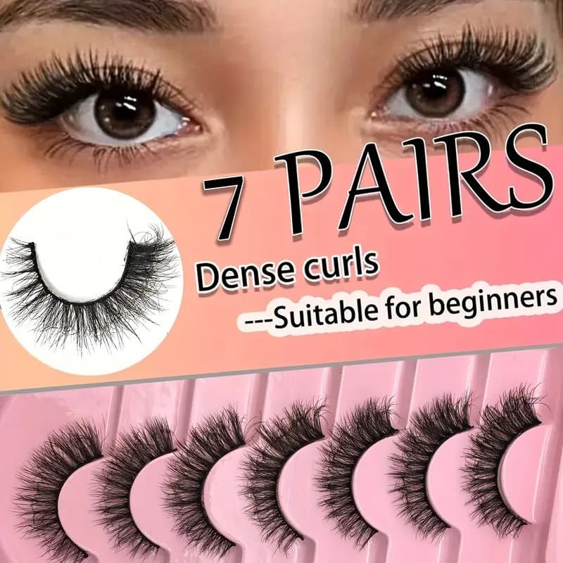 Cross-border Curled Thick Multi-layer Realistic Foreign Trade European American Style Faux Mink Eyelashes 7 Pairs D Curl False Eyelashes Long