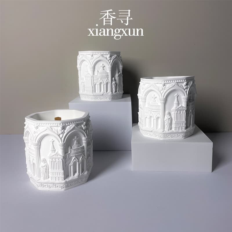 Relief scented candle, plaster cup, wax, European castle souvenir, atmosphere ornament, photo prop, gift source factory