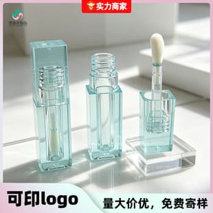 Factory Direct Square Semi-Transparent Lip Gloss Tube PETG Injection Blow Transparent Bottle Large Brush Head Lip Glaze Bottle Packaging Material Custom Logo