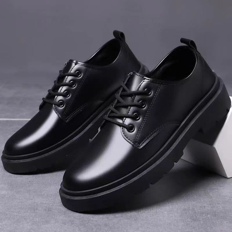 Men's Leather Shoes Breathable British Business Formal Leather Shoes Groom Shoes Security Work Black Toe Casual Leather Shoes