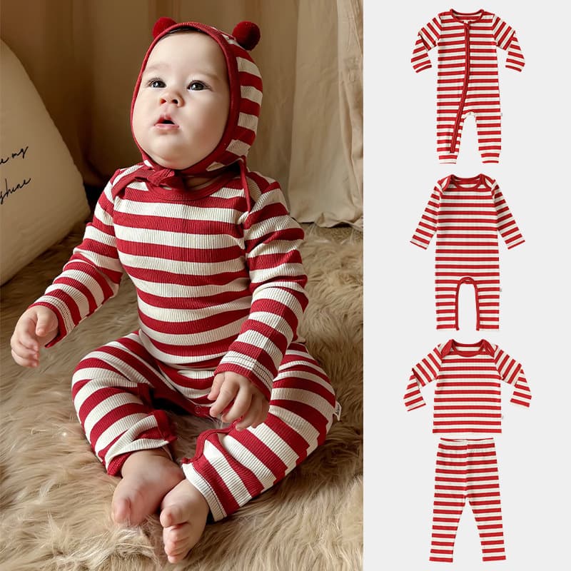2026 New Style A-Grade Pure Cotton Baby Jumpsuit Newborn Autumn and Winter Home Wear Baby Striped Romper Crawling Suit