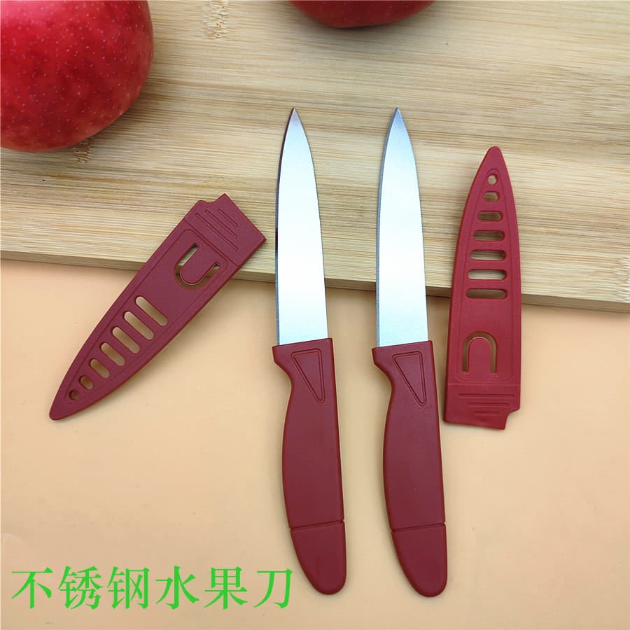 Manufacturer Wholesale - Little Red Set Knife, Fruit Peeling Knife, Picnic Knife, Stainless Steel Portable Fruit and Melon Knife