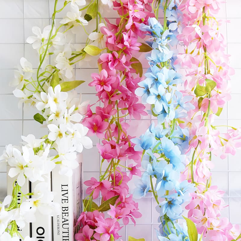 Wedding Artificial Cherry Blossom Vine Fake Jasmine Vine Plant for Air Conditioning Pipe Wrapping Balcony Radiator Decoration Cover