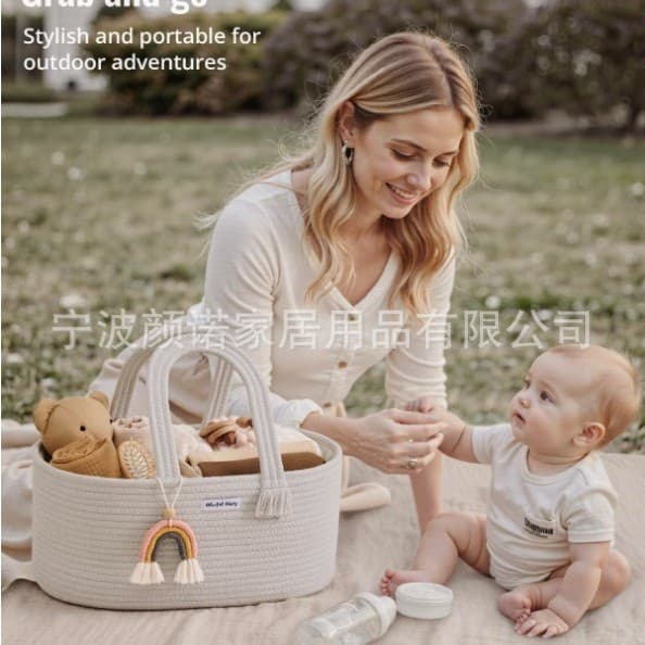 Cross-border new baby cotton rope diaper storage box baby supplies storage basket cotton rope diaper basket mommy bag