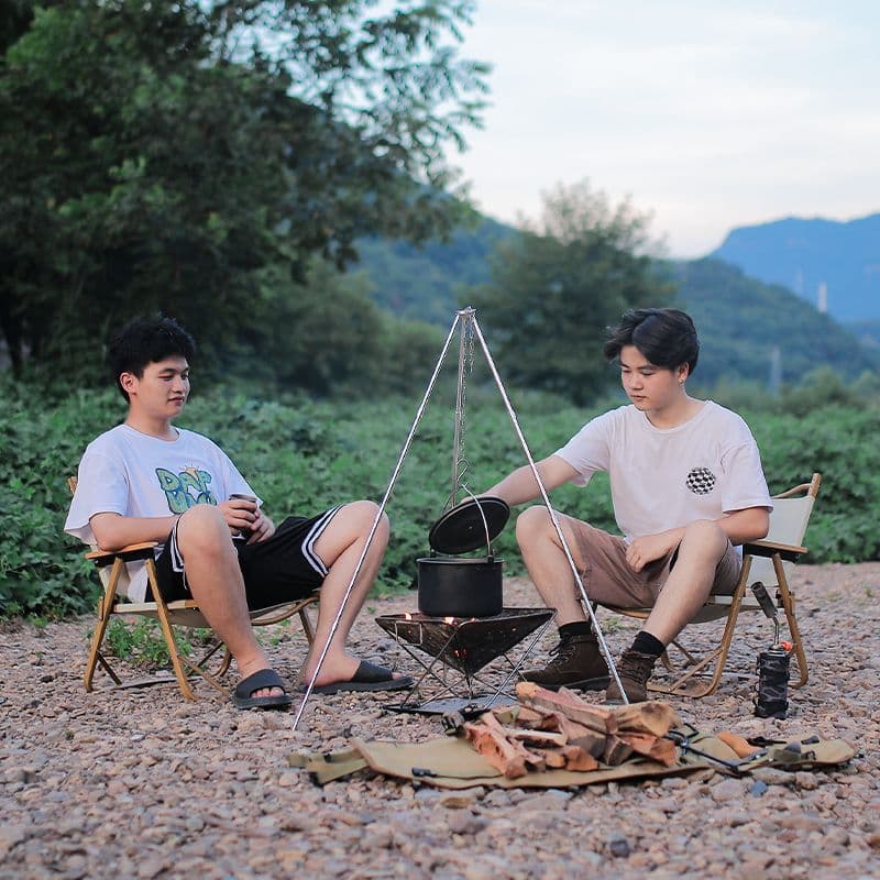 Outdoor detachable triangular hanging frame portable camping barbecue grill aluminum alloy campfire rack hanging pot holder camping supplies
