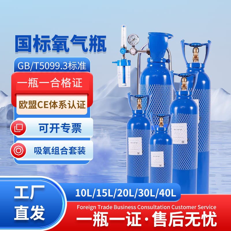 Portable oxygen cylinder, self-driving oxygen tank, clinic cylinder, 10/40 liters, suitable for use by pregnant women at high altitudes.