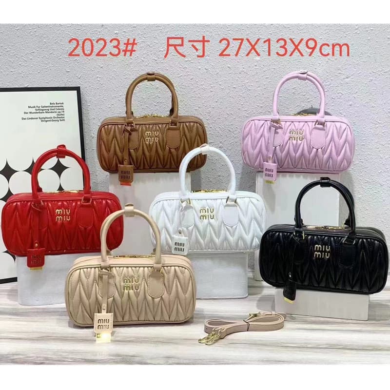 miu Miu family pleated large bowling bag large capacity fashion single shoulder crossbody bag Boston handbag factory women