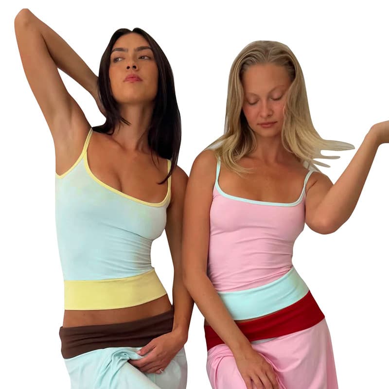 Q26TP052 European and American Style Cross-border Women's Spring/Summer Amazon New Fashion Morandi Contrast Color Camisole Top