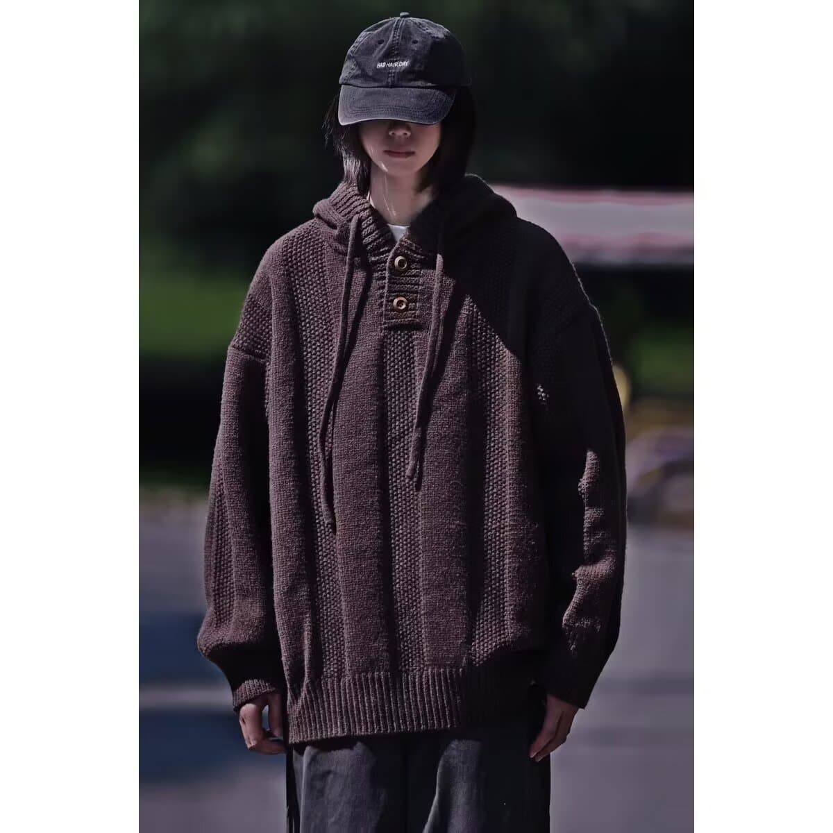 Japanese Men's Fall Winter Lazy Style Hooded Knit Sweater, Streetwear Casual Thick Warm Pullover