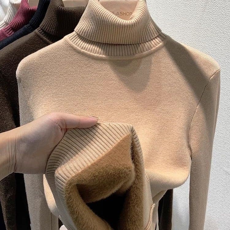 Turtleneck sweater for women in autumn and winter plus velvet and thickened all-in-one velvet bottoming shirt with slim large size warm knitted sweater top
