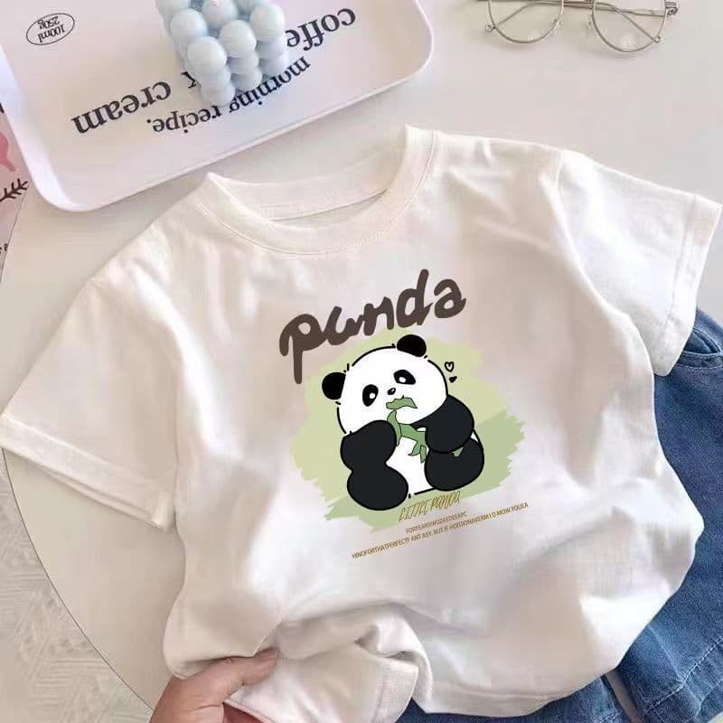Children's Summer White Printed T-shirt Trendy Girls' Short Wear Short Sleeve 2024 New Children's Wear Breathable Top Half Sleeve