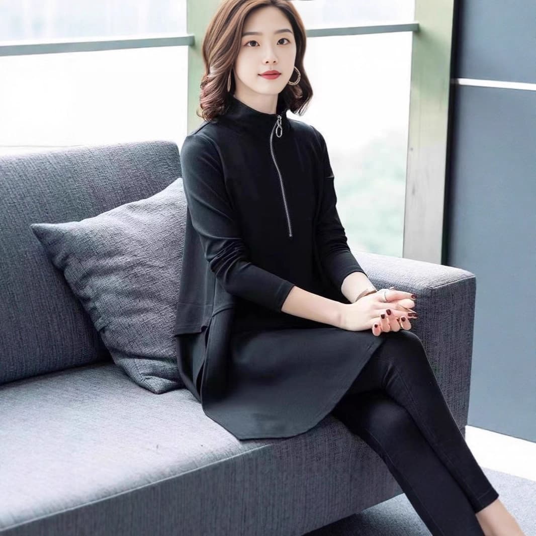 German Imported Plus-Size Women's Loose Stand-Collar Jacket for Spring and Autumn, Petite Mid-Length Slimming Casual Top for Women