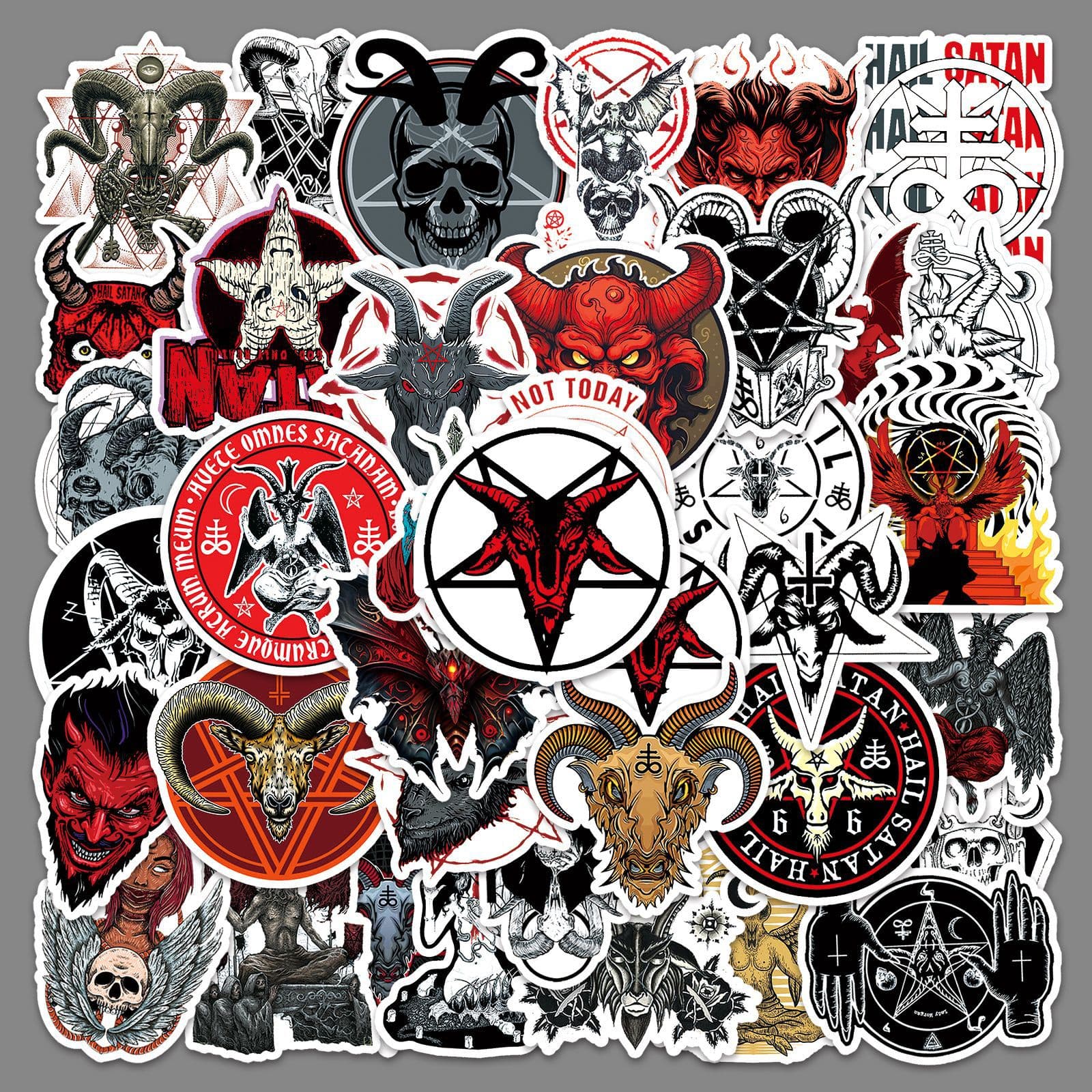 50-Pack Satan Gothic Terror Graffiti Devil Fallen Angel Waterproof Decorative Stickers for Computer, Scrapbooking, Retro Style Printed