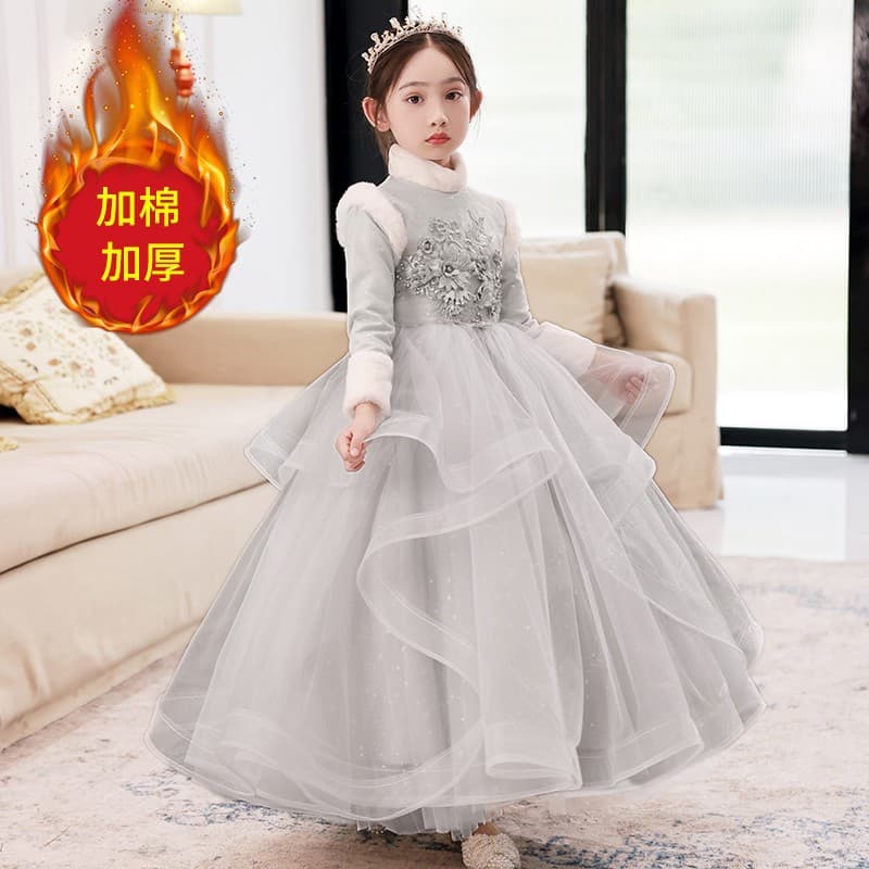 Flower Girl Wedding Dress 2026 New Summer Autumn Thickened Princess Dress Children Host Performance Gown