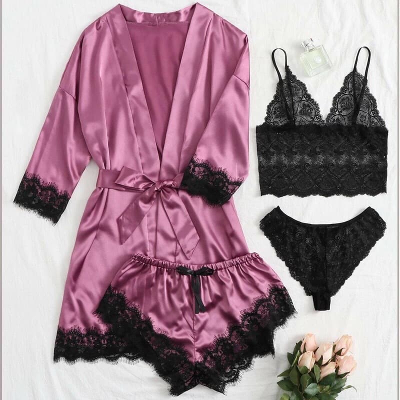 European and American Pajama Set Lingerie Plus Size Homewear Amazon Lace New Sexy Women's Set