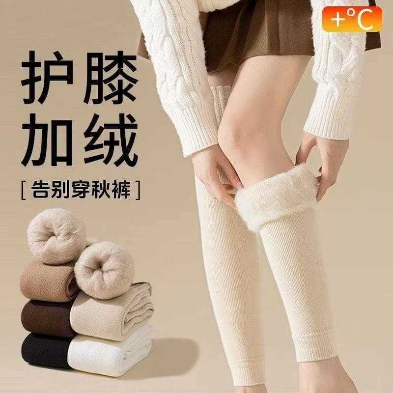 Wool Knee-High Sock Cuffs for Women, Fleece Lined and Thickened, Terry Loop Autumn/Winter Warm Over-the-Knee Socks, Women's Thigh Socks