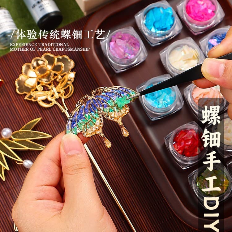 Mother-of-Pearl DIY Material Kit Butterfly Brooch Imitation Kingfisher Feather Shell Fragments Hairpin Accessories Handmade Team Building Icebreaker Activity