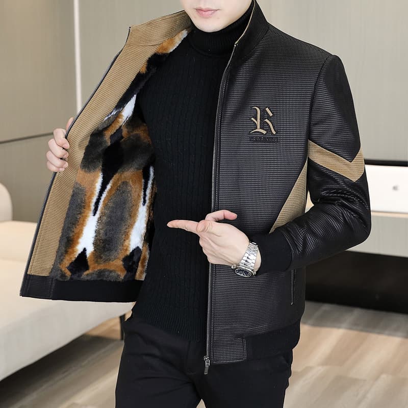 New Style Stand-up Collar Outerwear Men 2025 Autumn Winter Fleece-lined Thickened Young Middle-aged Versatile Embroidered Casual Jacket Top