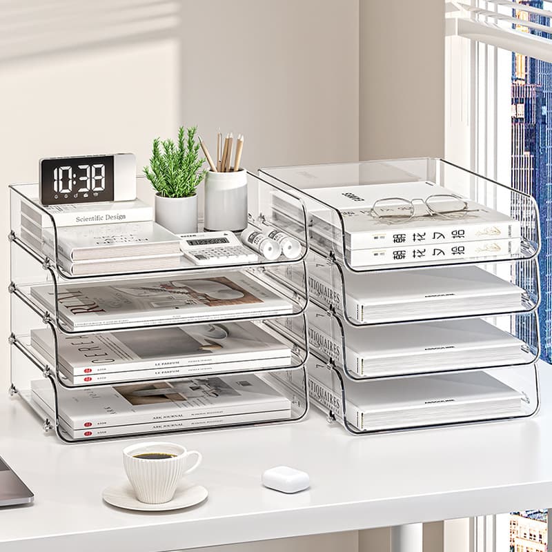 Desktop File Rack A4 Paper Office Multi-layer Storage Box Acrylic Bookshelf Organizer Document Tray Transparent Stack